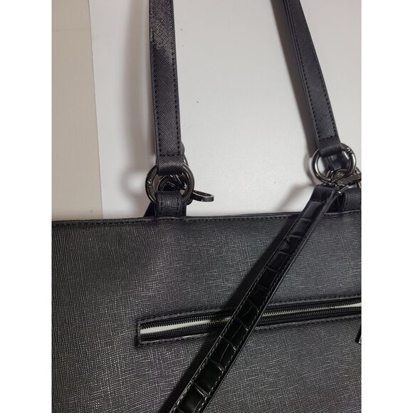 Glass Ladder & Co. Black Saffiano Tote Bag Croc Trim Laptop Pocket - Picture 12 of 12